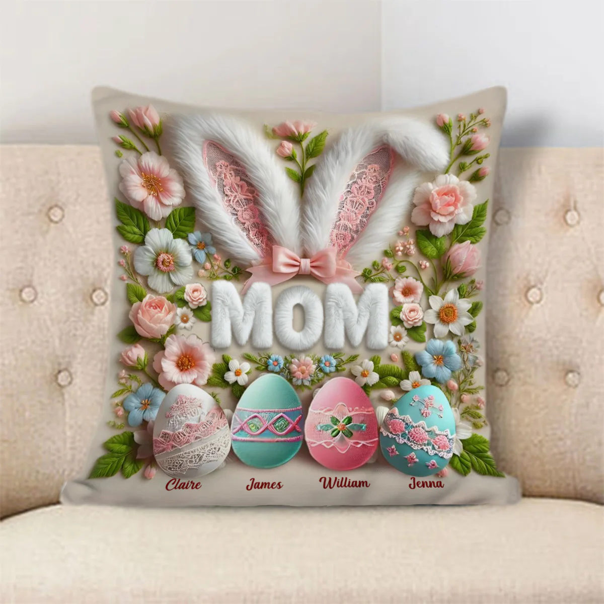 Personalized Easter Bunny Grandma Pillow - Custom Name Throw Pillow Gift for Grandma, Mother's Day - Image 3