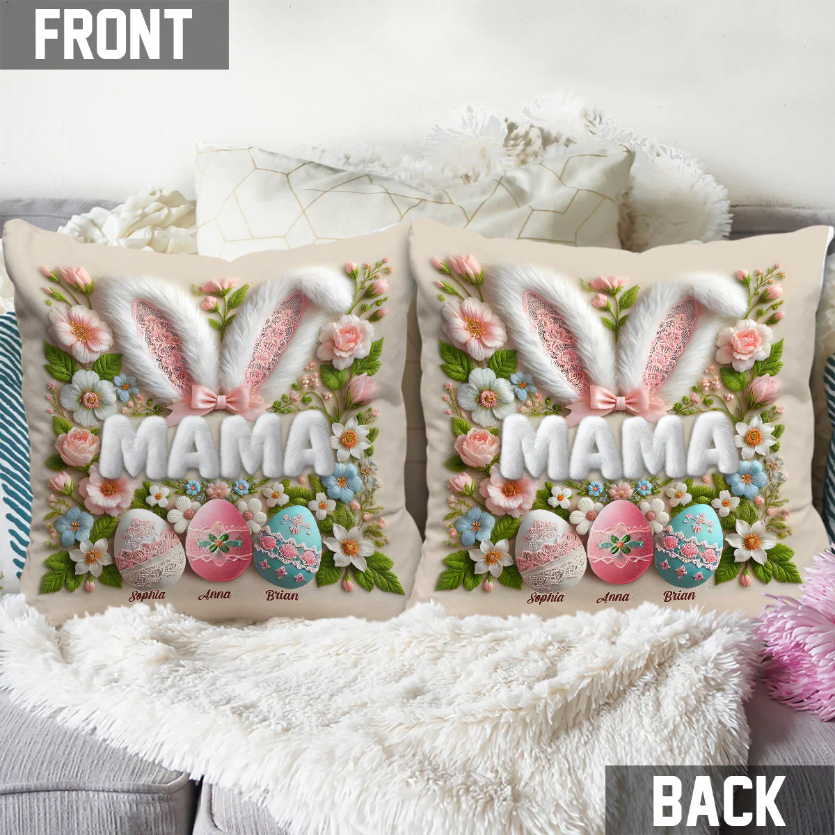 Personalized Easter Bunny Grandma Pillow - Custom Name Throw Pillow Gift for Grandma, Mother's Day - Image 5