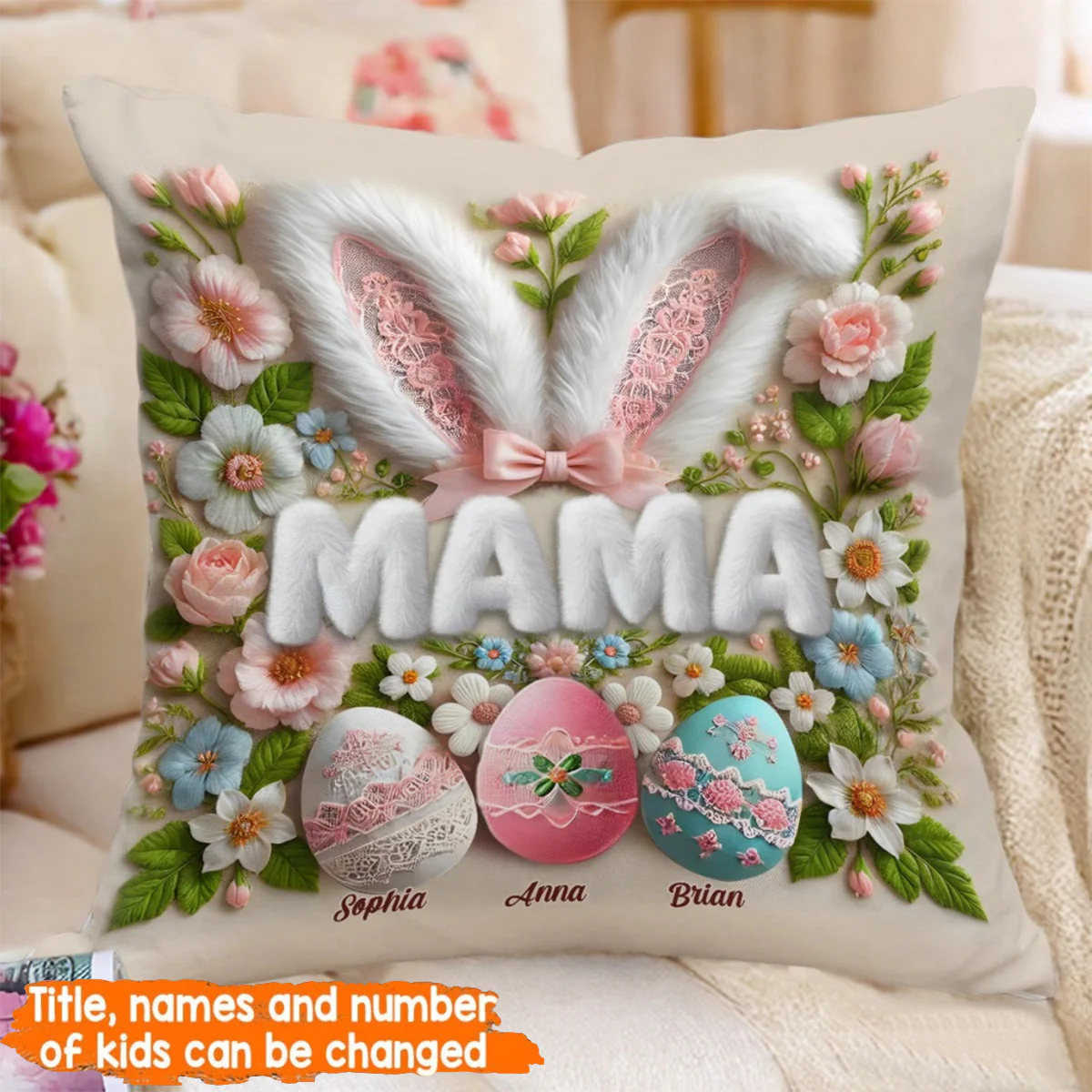 Personalized Easter Bunny Grandma Pillow - Custom Name Throw Pillow Gift for Grandma, Mother's Day - Image 6