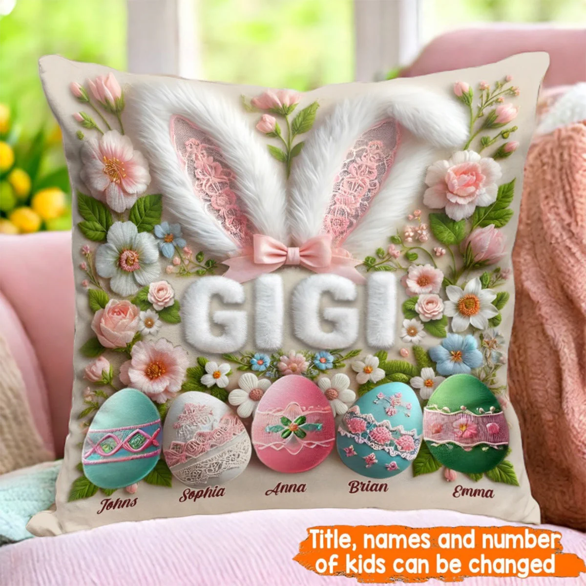 Personalized Easter Bunny Grandma Pillow - Custom Name Throw Pillow Gift for Grandma, Mother's Day - Image 7
