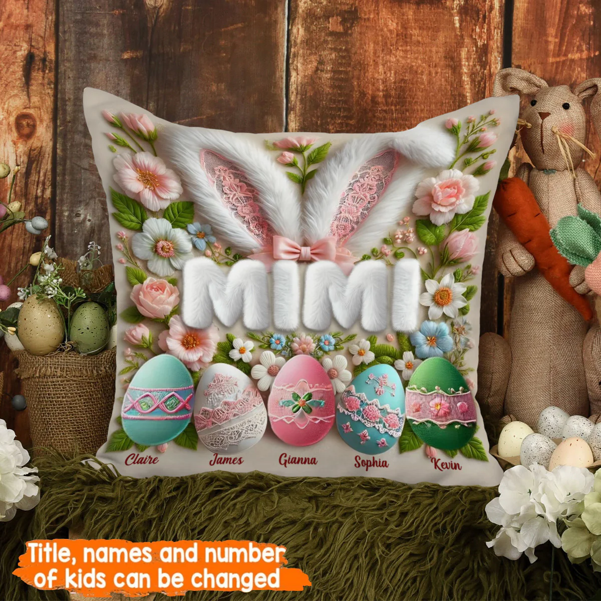 Personalized Easter Bunny Grandma Pillow - Custom Name Throw Pillow Gift for Grandma, Mother's Day - Image 9