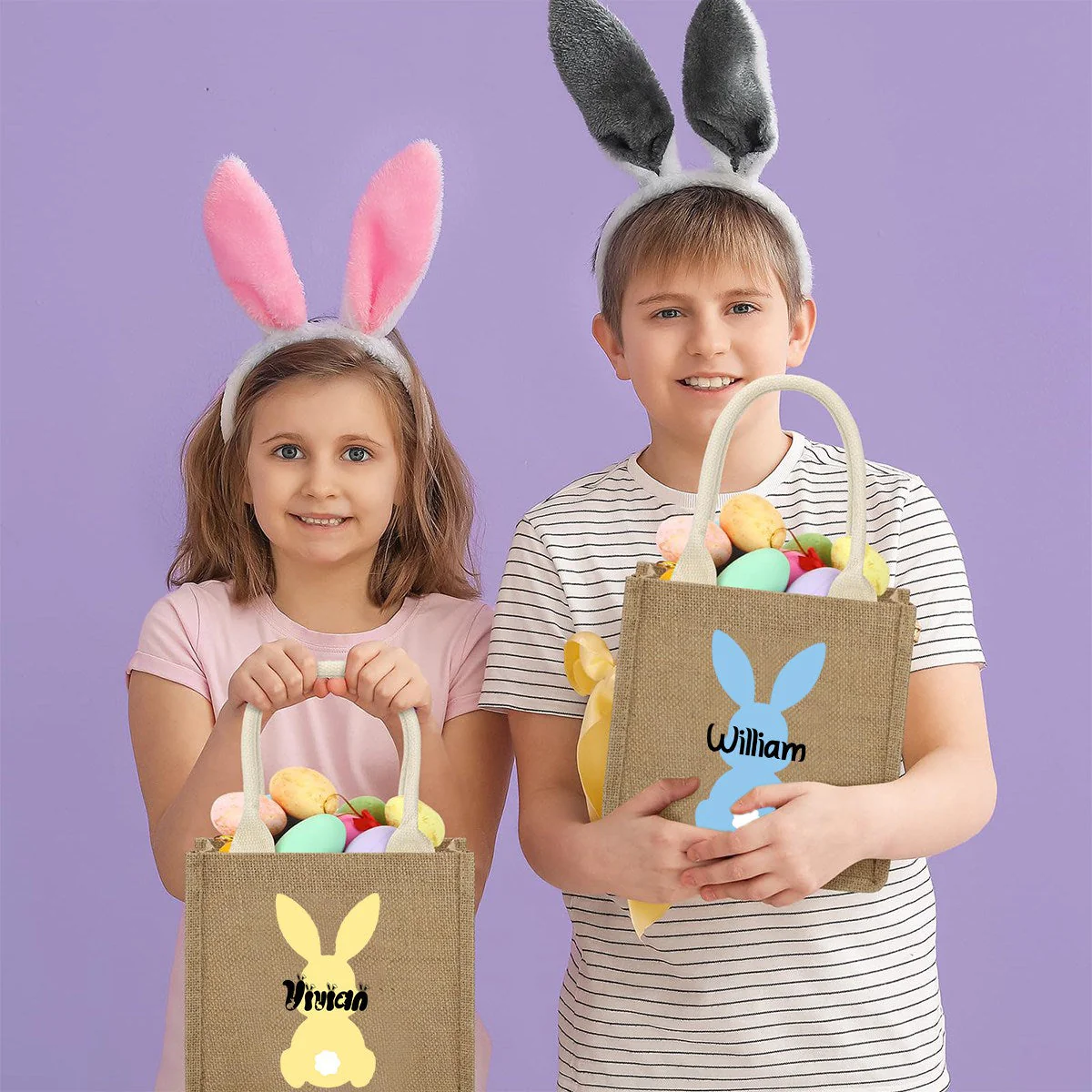 Personalized Easter Bunny Jute bag With Name, Kids Egg Hunt Bags, Easter Basket, Easter Gift Bags - Image 10