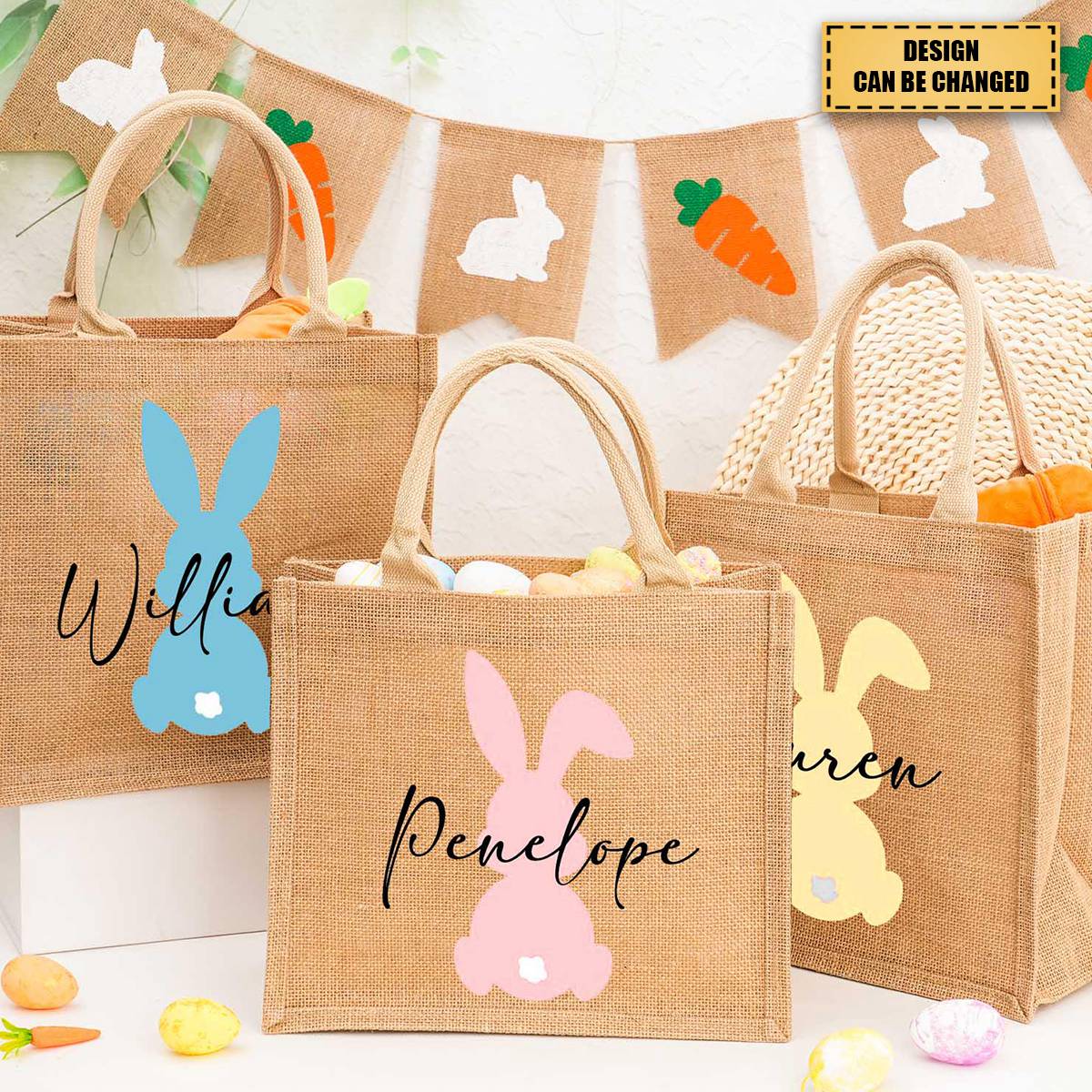 Personalized Easter Bunny Jute bag With Name, Kids Egg Hunt Bags, Easter Basket, Easter Gift Bags - Image 11