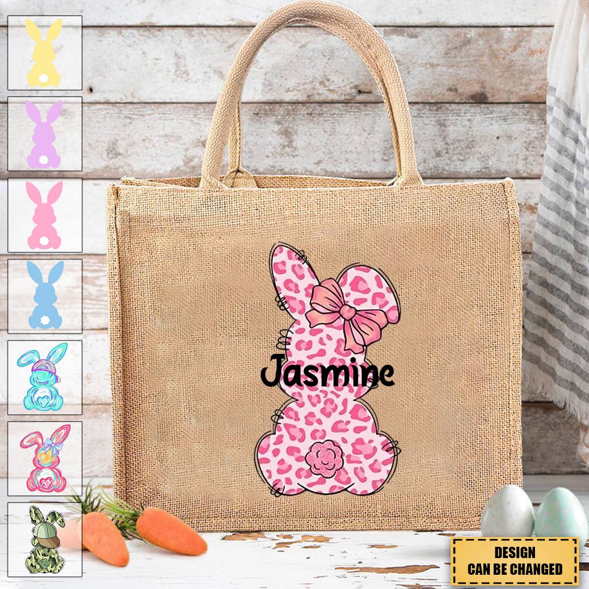 Personalized Easter Bunny Jute bag With Name, Kids Egg Hunt Bags, Easter Basket, Easter Gift Bags - Image 8