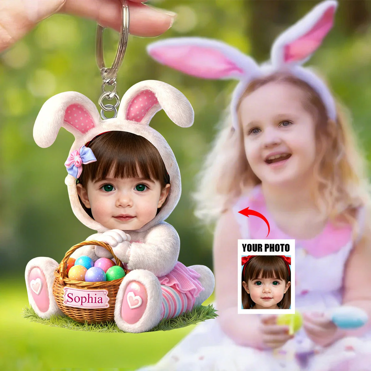 Personalized Easter Bunny Kid Acrylic Keychain - Custom Photo Gifts For Kids - Image 2