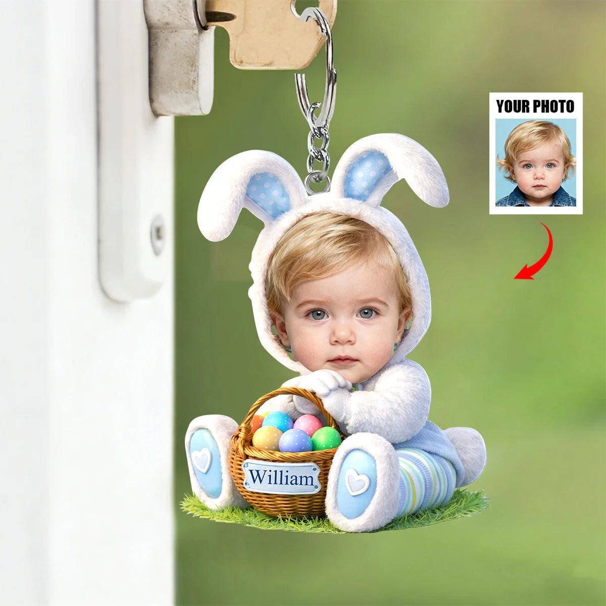 Personalized Easter Bunny Kid Acrylic Keychain - Custom Photo Gifts For Kids - Image 3