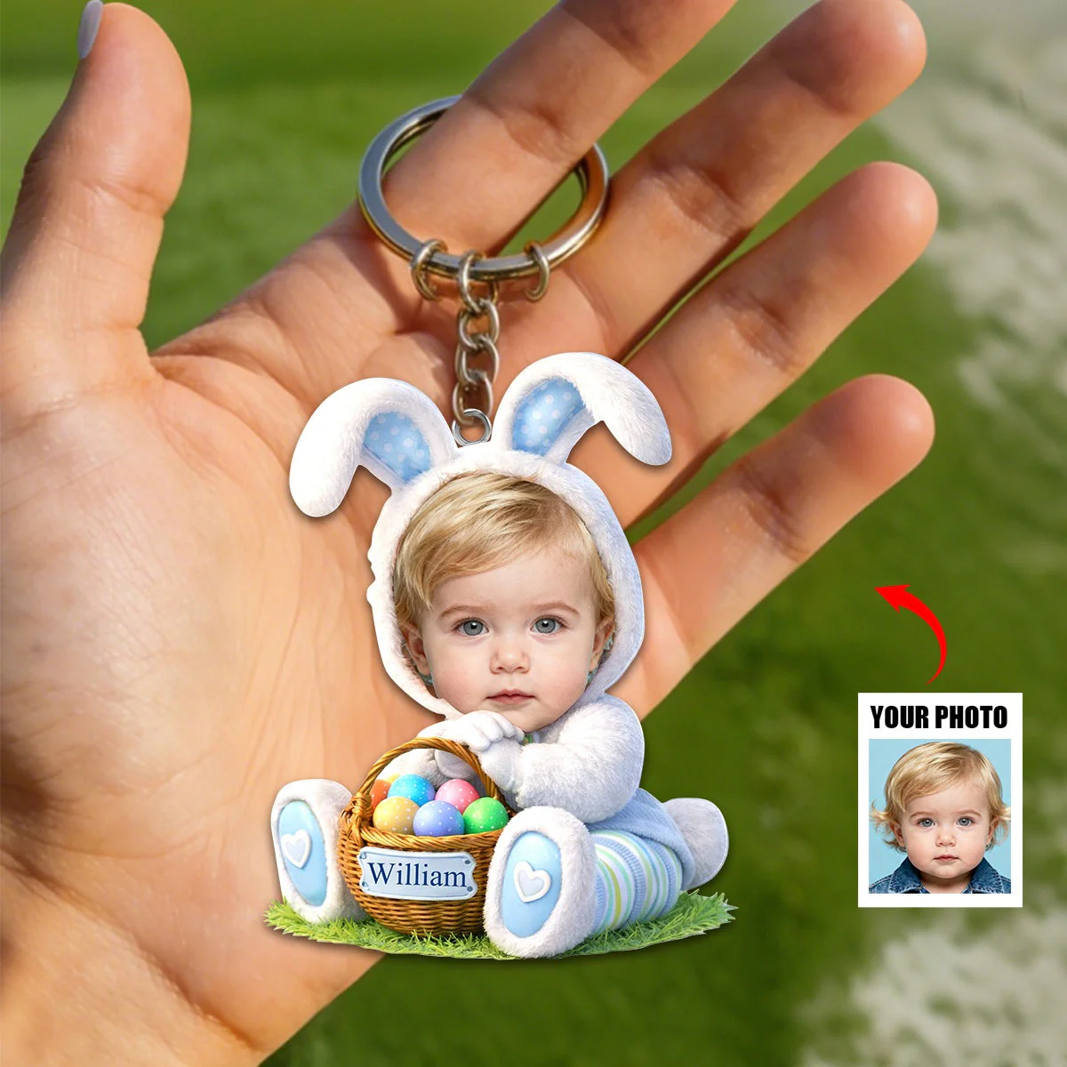 Personalized Easter Bunny Kid Acrylic Keychain - Custom Photo Gifts For Kids - Image 4
