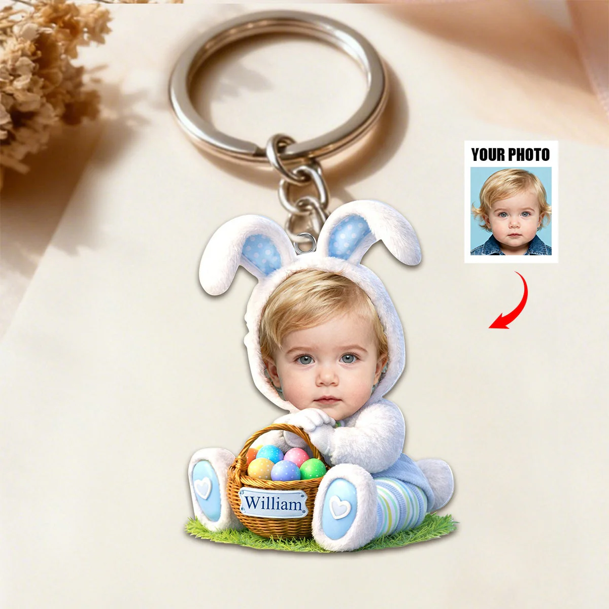 Personalized Easter Bunny Kid Acrylic Keychain - Custom Photo Gifts For Kids - Image 5