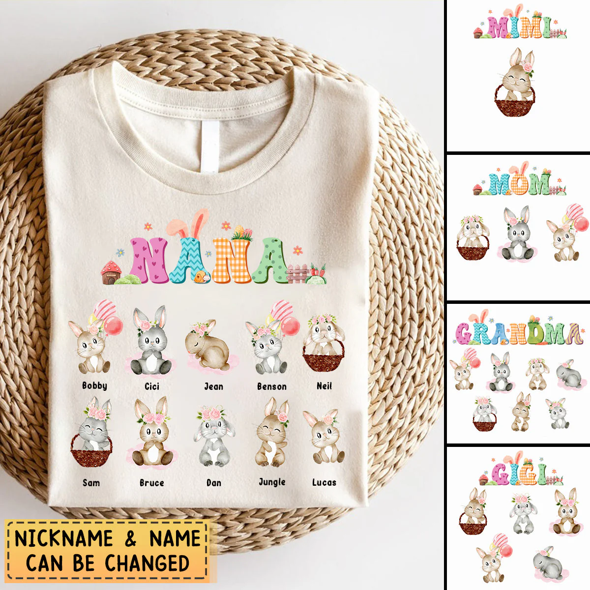 Personalized Easter Cute Bunny Pure Cotton T-Shirt Gift for Grandma