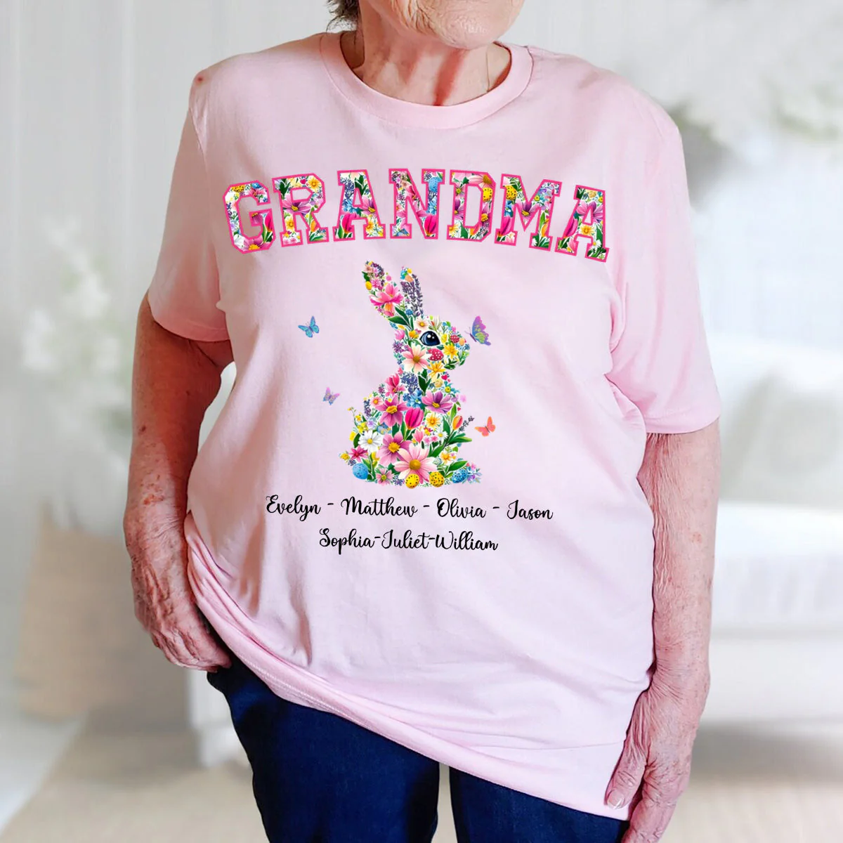 Personalized Easter Gift For Grandma Nana Gigi Pure Cotton T-Shirt - Image 2