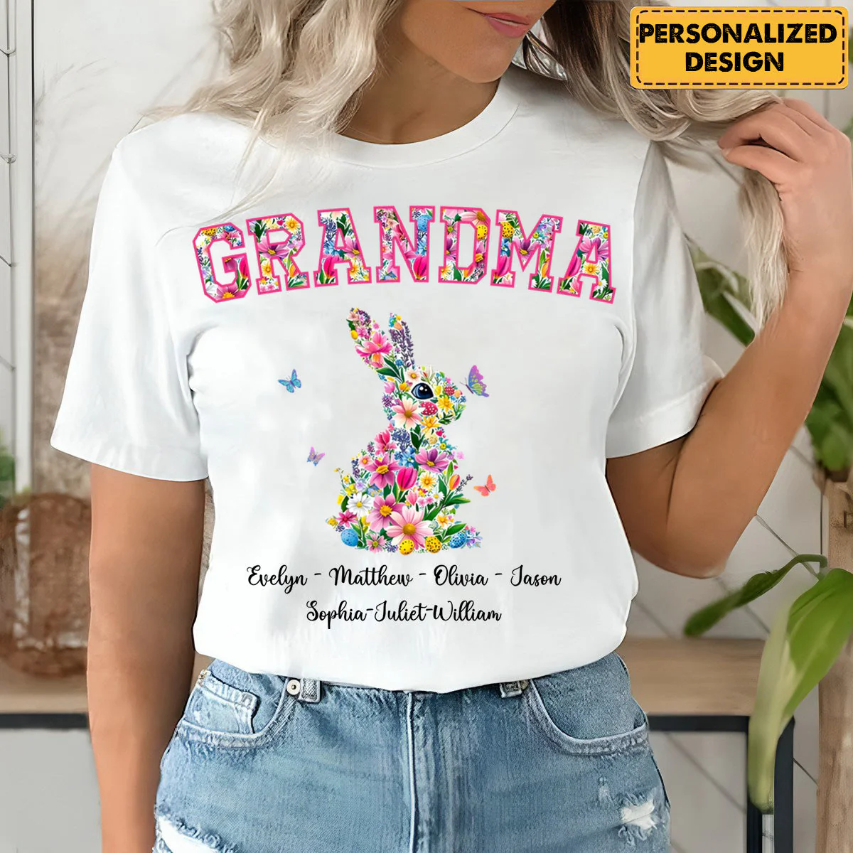 Personalized Easter Gift For Grandma Nana Gigi Pure Cotton T-Shirt - Image 5