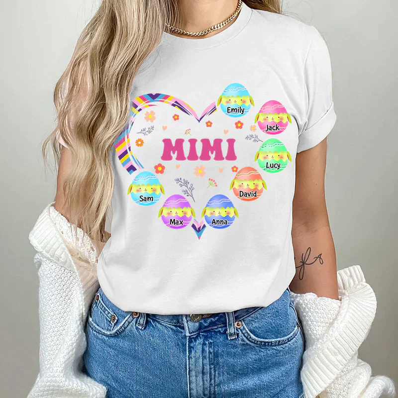 Personalized Easter Grandma With Kids Eggs Pure cotton T-shirt - Image 3