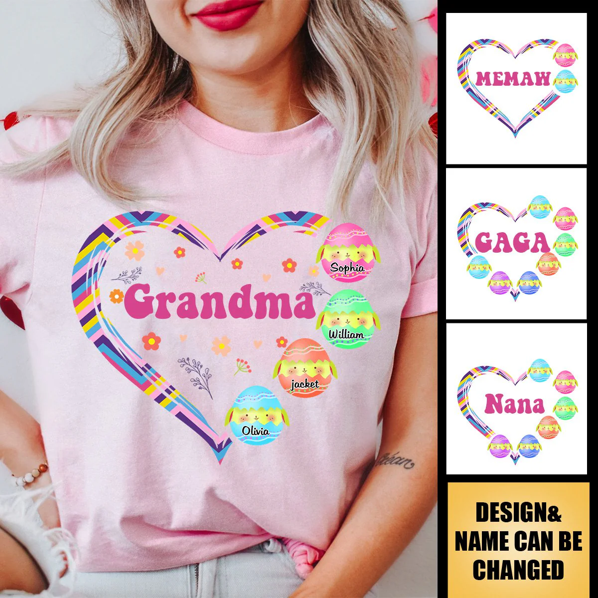 Personalized Easter Grandma With Kids Eggs Pure cotton T-shirt - Image 4