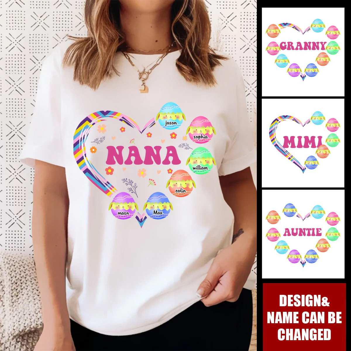 Personalized Easter Grandma With Kids Eggs Pure cotton T-shirt - Image 5