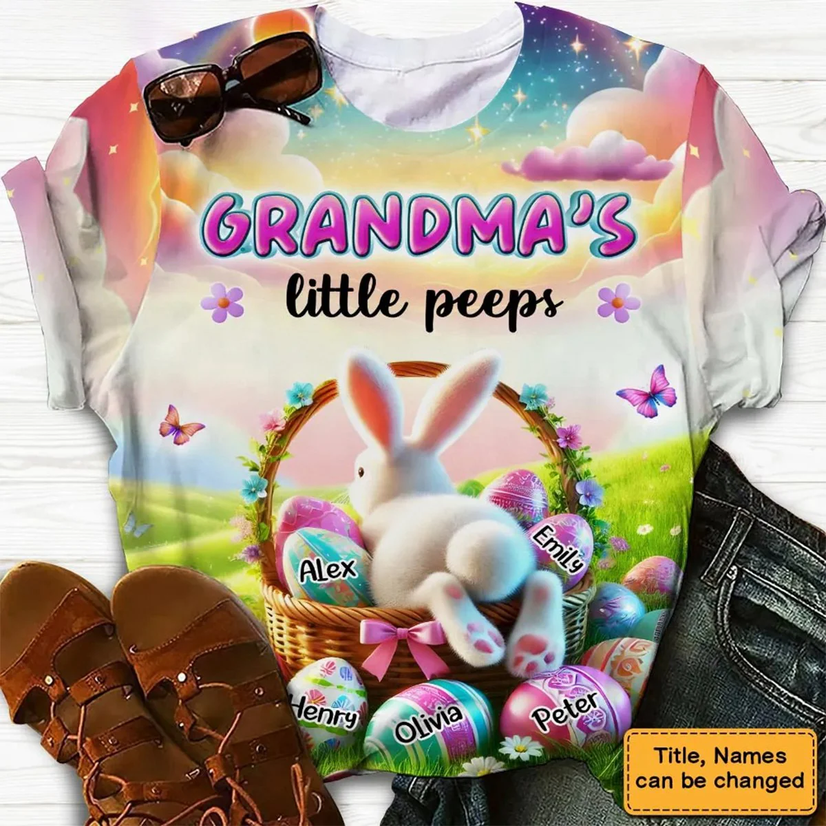 Personalized Easter Grandma's Little Bunny Egg T Shirt - Image 4