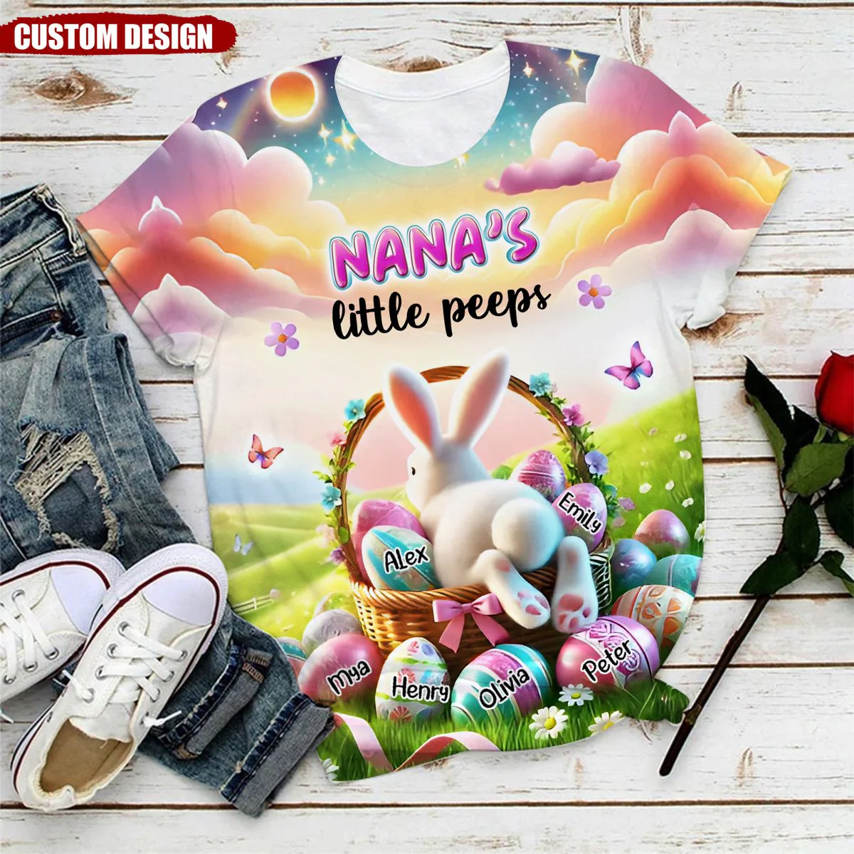 Personalized Easter Grandma's Little Bunny Egg T Shirt - Image 6