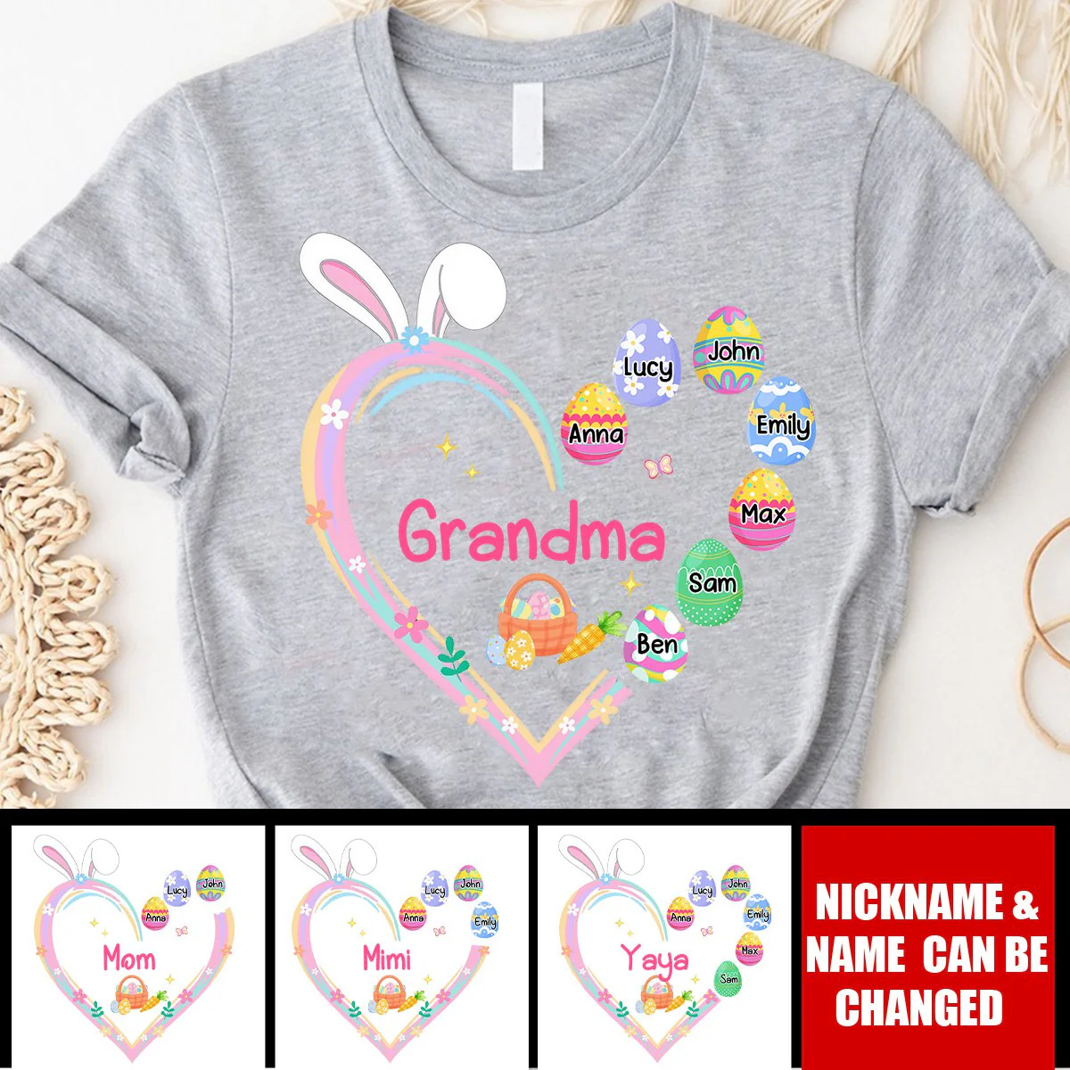Personalized Easter Heart With Grandkids Bunny Pure Cotton T-Shirt - Image 2