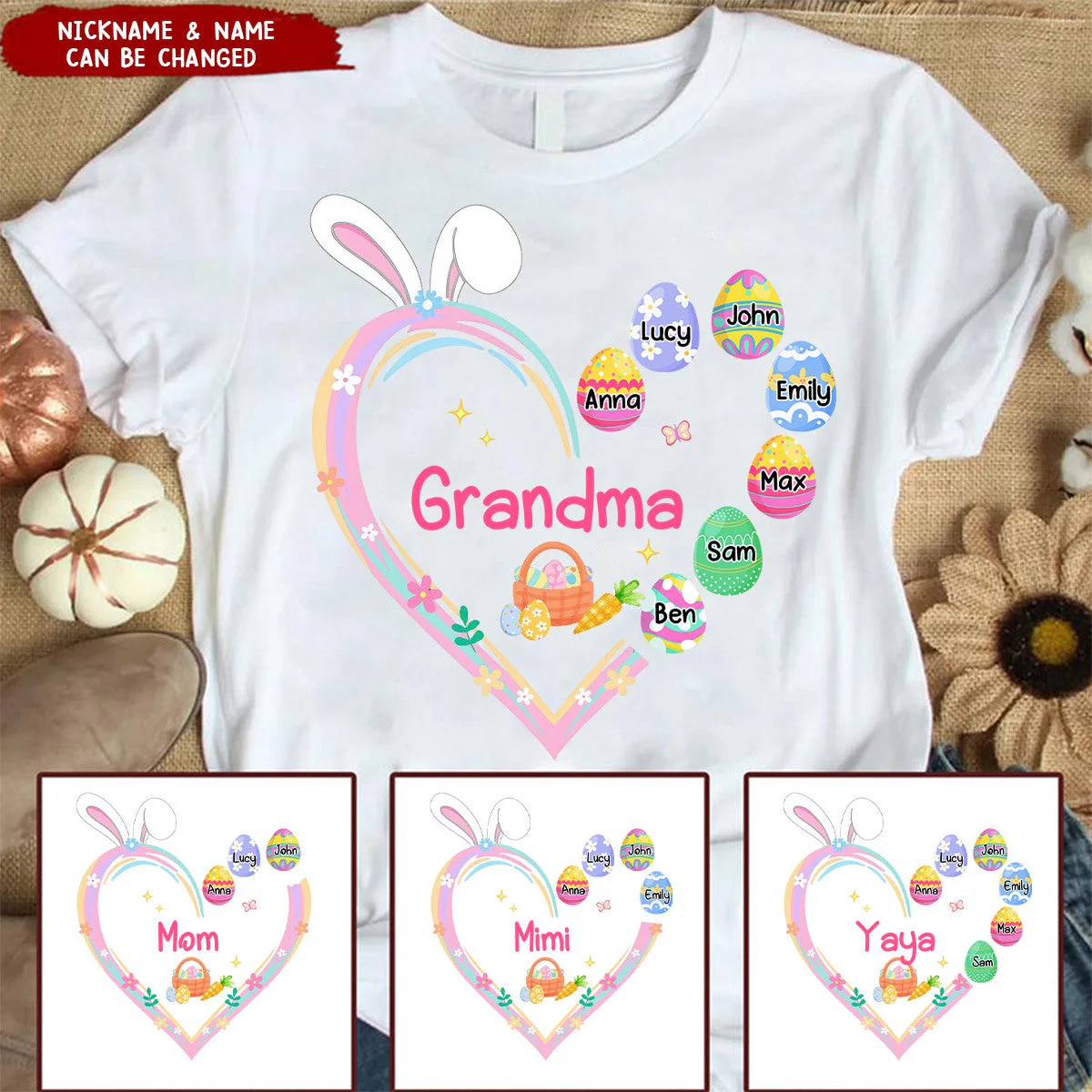 Personalized Easter Heart With Grandkids Bunny Pure Cotton T-Shirt - Image 3