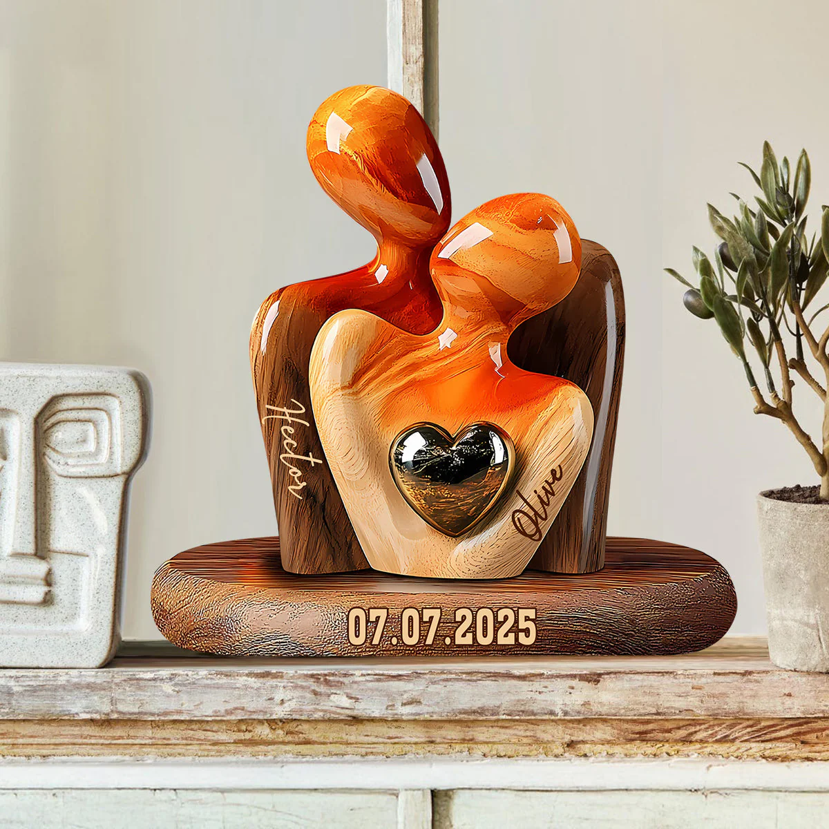 Personalized Elegant Couple Statue with Heart Inlay Custom Shaped Acrylic Plaque - Image 2