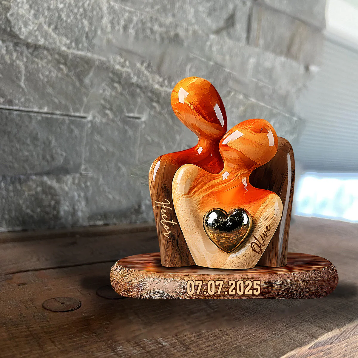 Personalized Elegant Couple Statue with Heart Inlay Custom Shaped Acrylic Plaque - Image 3