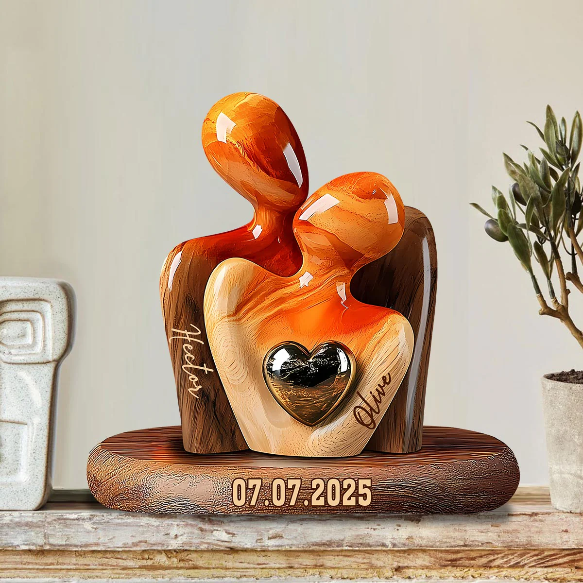 Personalized Elegant Couple Statue with Heart Inlay Custom Shaped Acrylic Plaque - Image 4