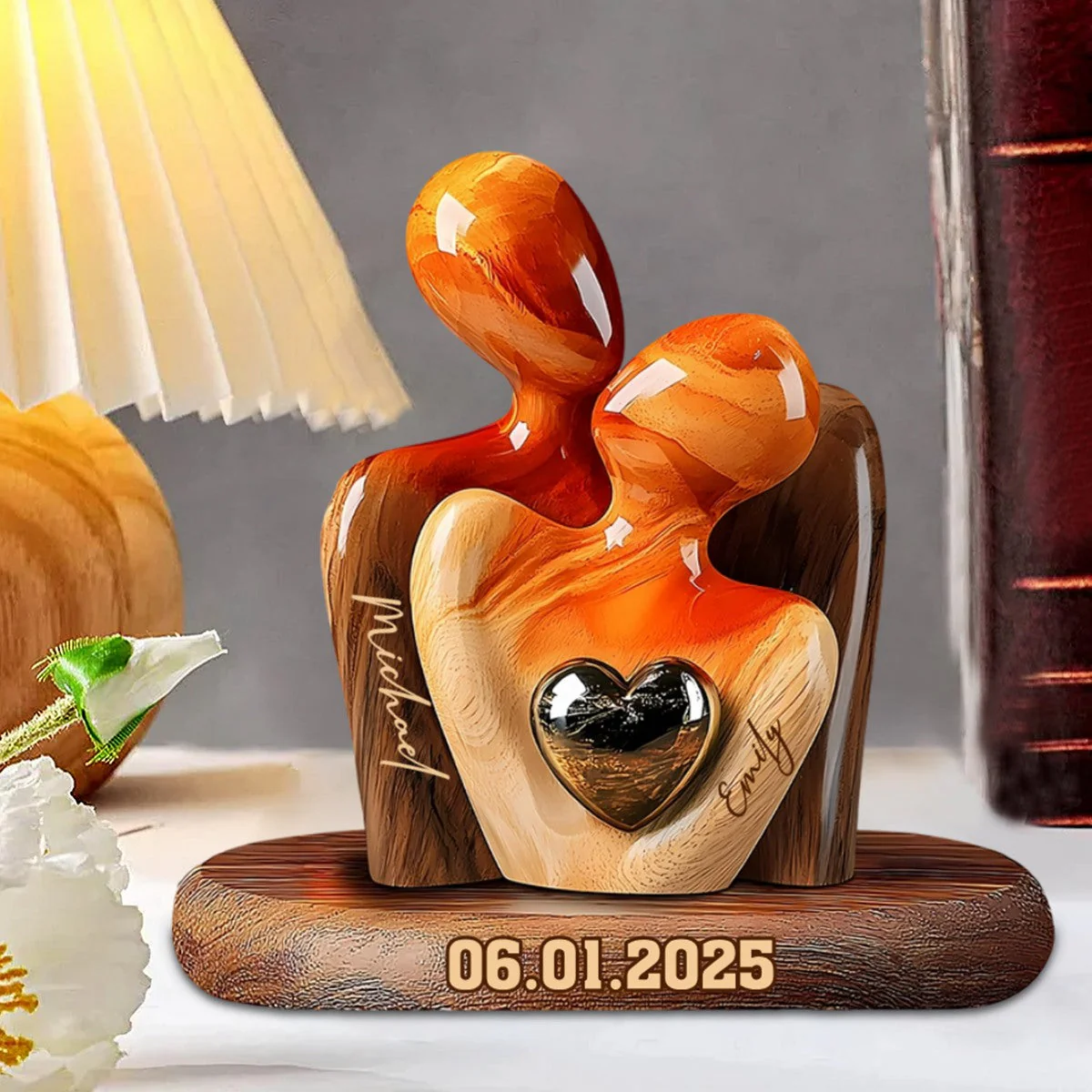Personalized Elegant Couple Statue with Heart Inlay Custom Shaped Acrylic Plaque - Image 5