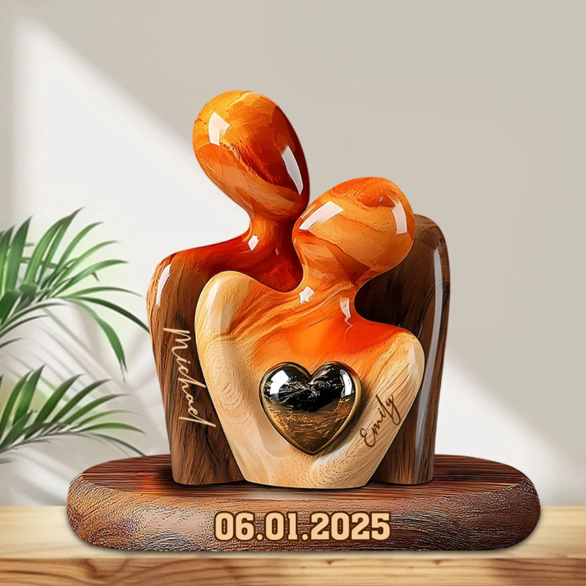 Personalized Elegant Couple Statue with Heart Inlay Custom Shaped Acrylic Plaque - Image 6