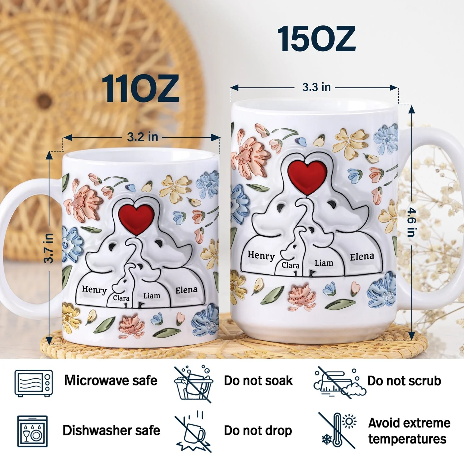 Personalized Elephant Family Mug Gift For Mom, Grandma - Image 6
