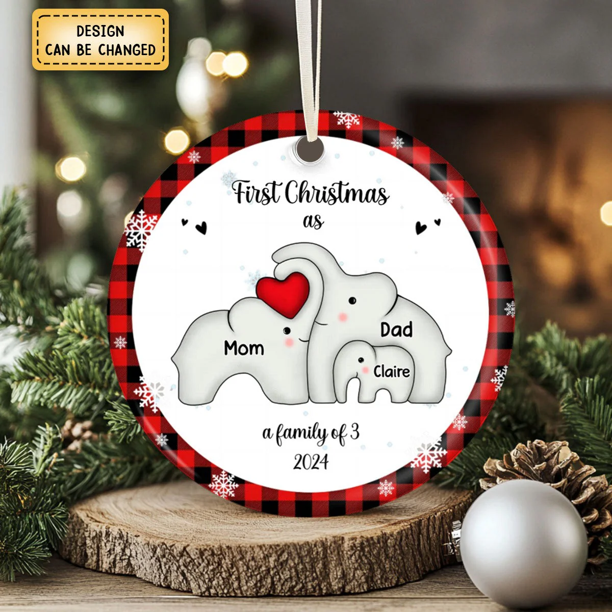 Personalized Elephant First Christmas as a Family Ornament - Image 2