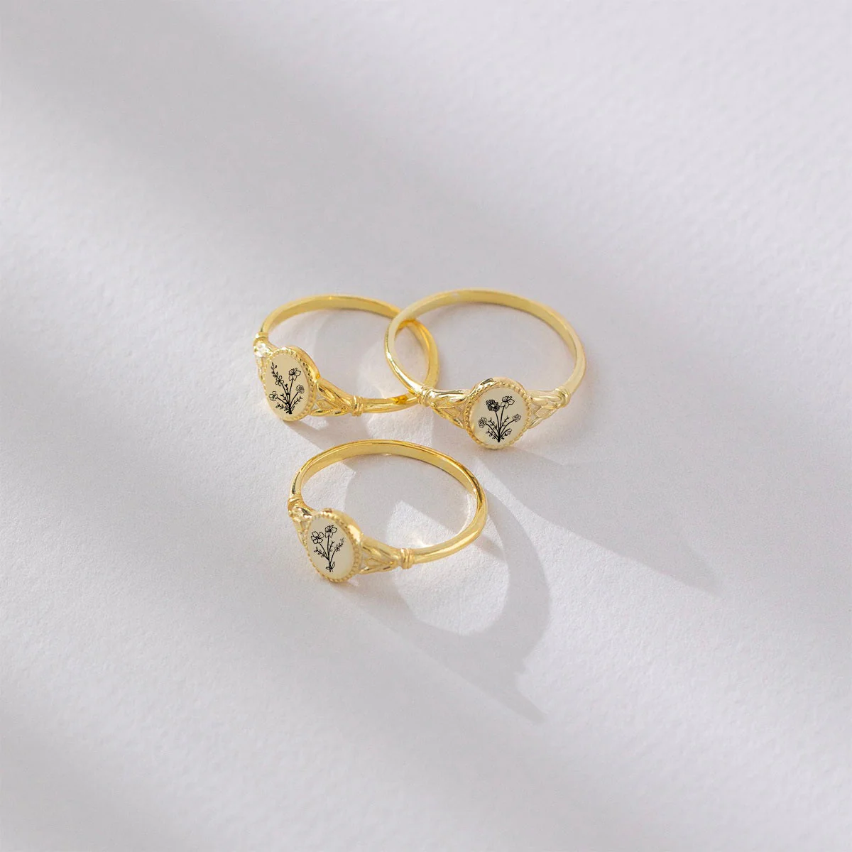 Personalized Ellipsoid Birth FlowerRing, Custom Mother Floral Ring for Women - Image 6