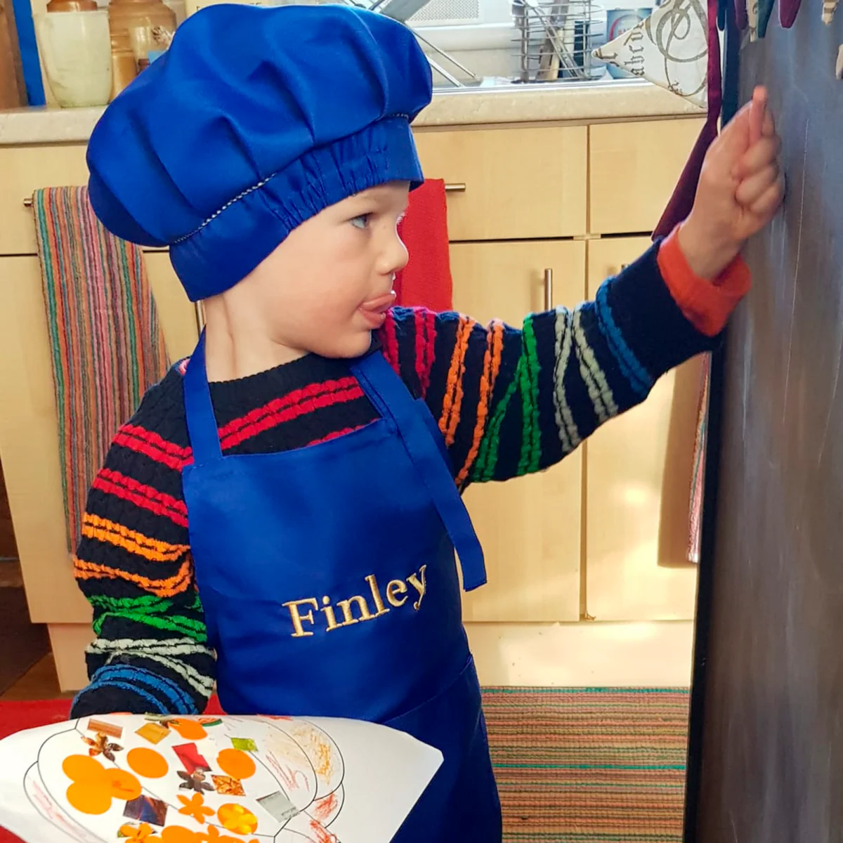 Personalized Embroidery Color Apron and Hat Set for Kid - Image 2