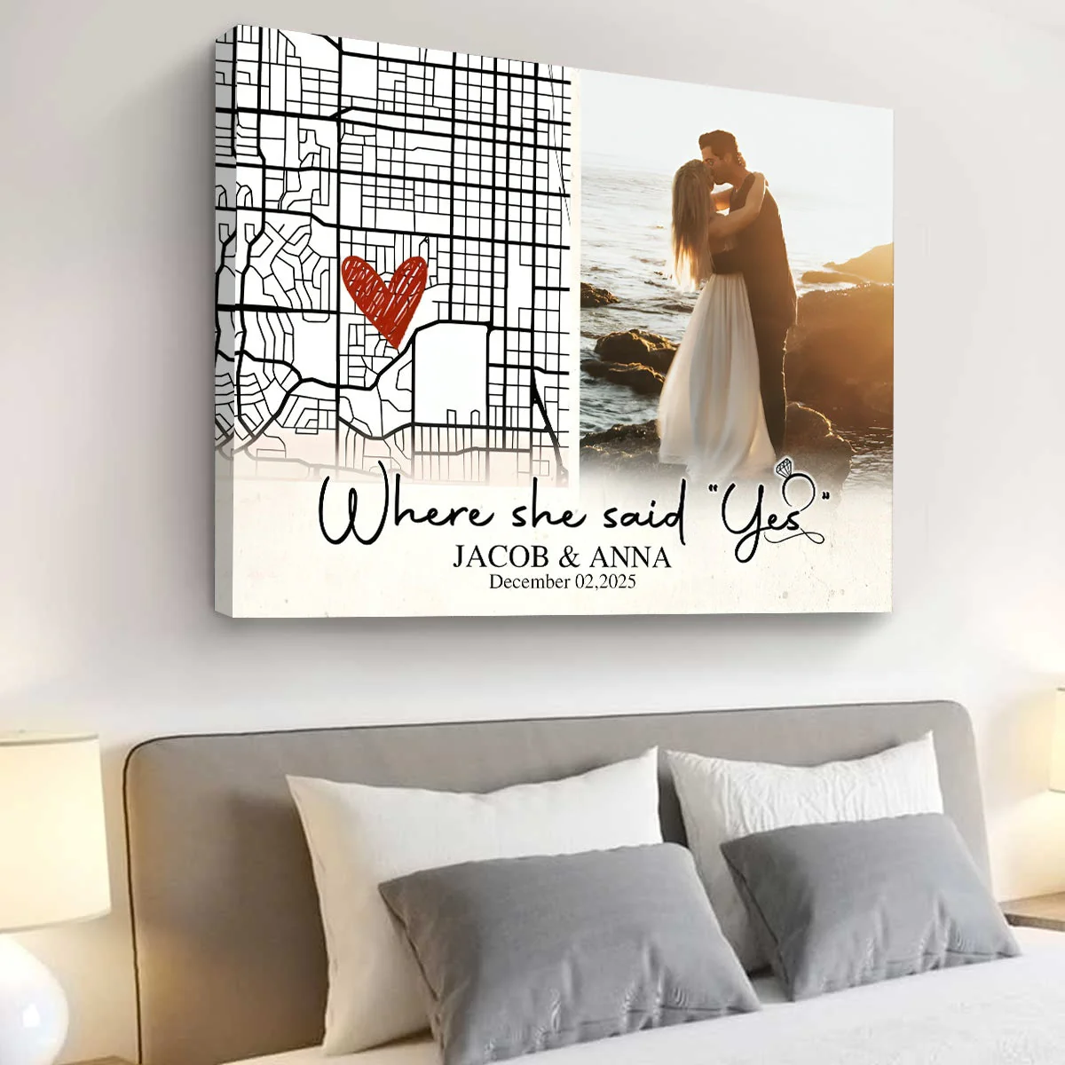 Personalized Engaged Gift, Where She Said Yes Custom Engagement Map Canvas, Engagement Gift for Couple, Unique Gift For Newly Engaged - Image 2