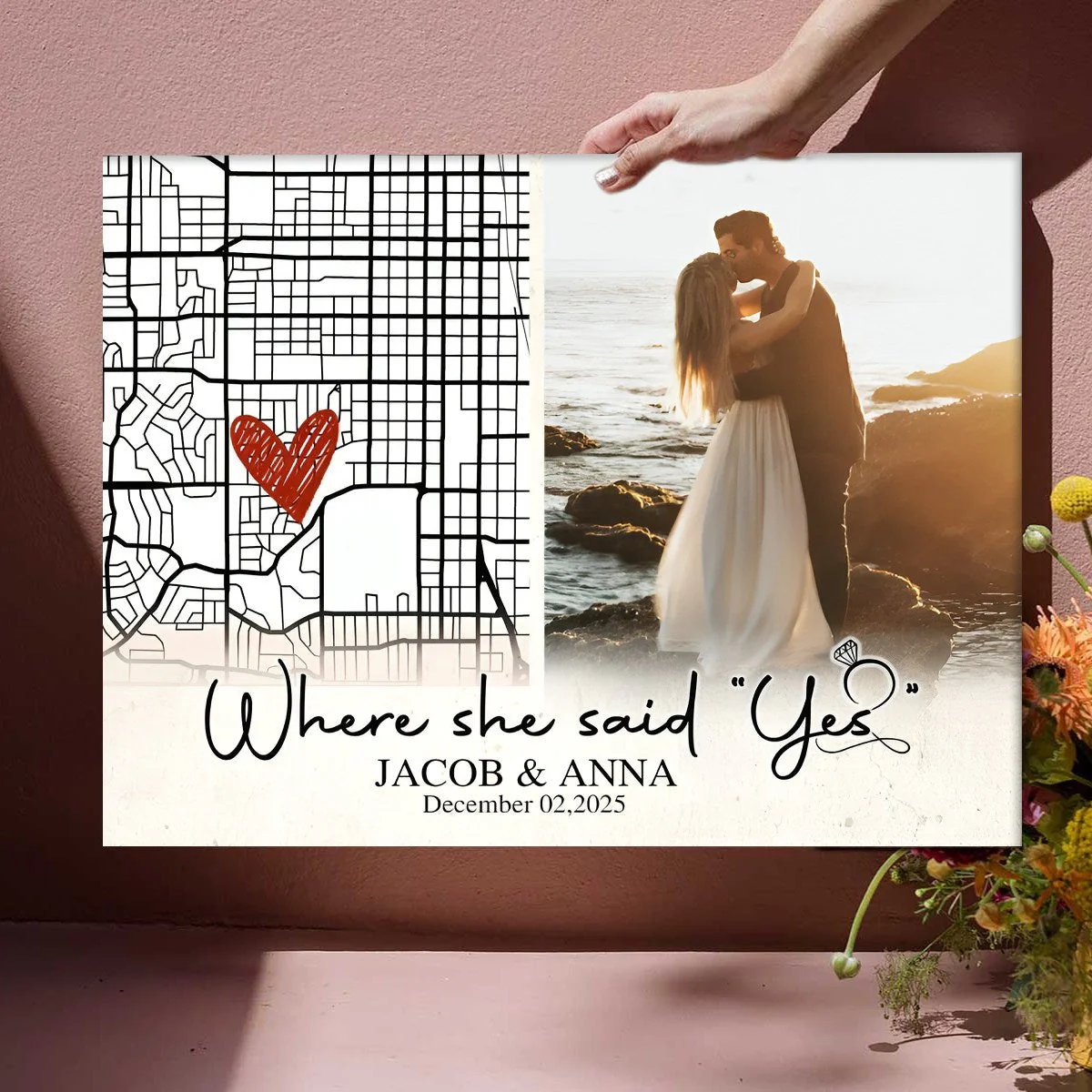 Personalized Engaged Gift, Where She Said Yes Custom Engagement Map Canvas, Engagement Gift for Couple, Unique Gift For Newly Engaged - Image 4