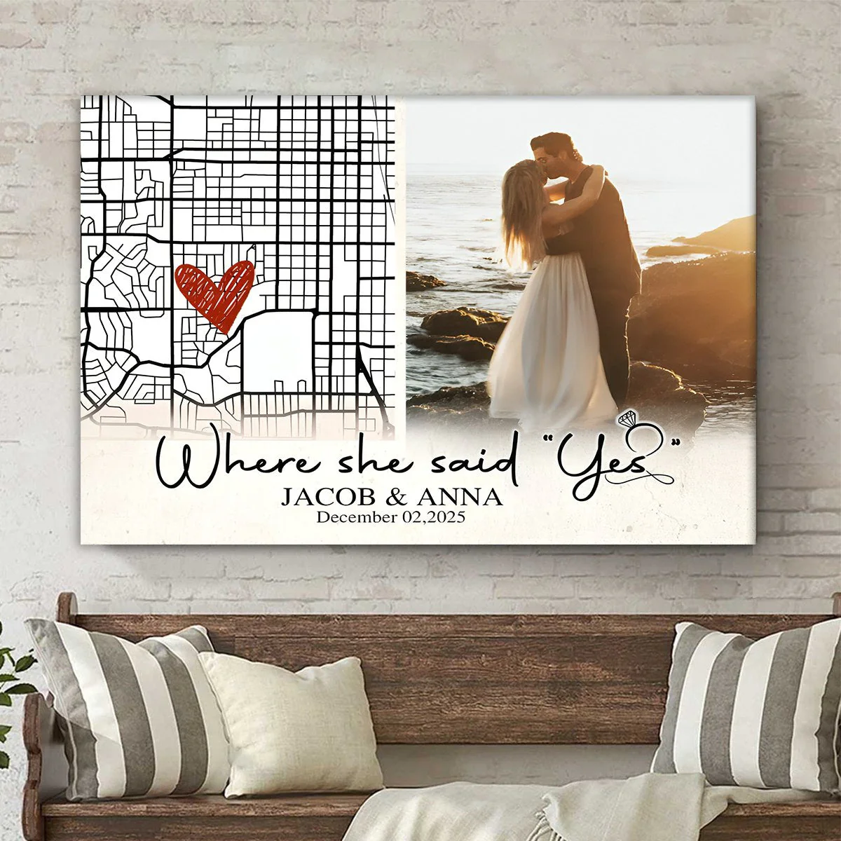 Personalized Engaged Gift, Where She Said Yes Custom Engagement Map Canvas, Engagement Gift for Couple, Unique Gift For Newly Engaged - Image 5