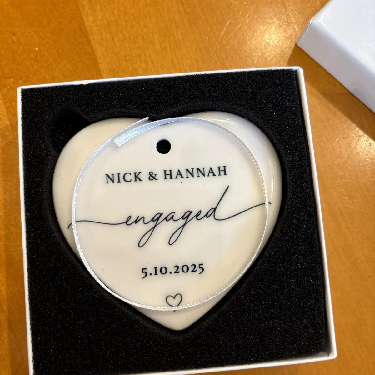 Personalized Engagement Heart-shaped Ceramic Ornament with Names & Date - Image 4