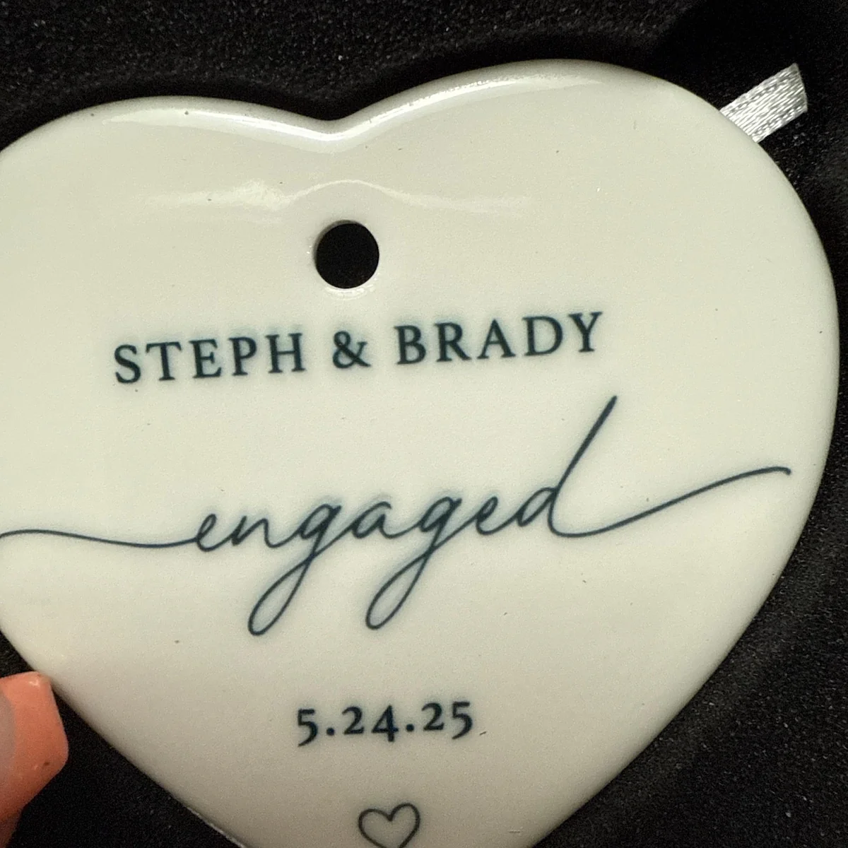 Personalized Engagement Heart-shaped Ceramic Ornament with Names & Date - Image 5