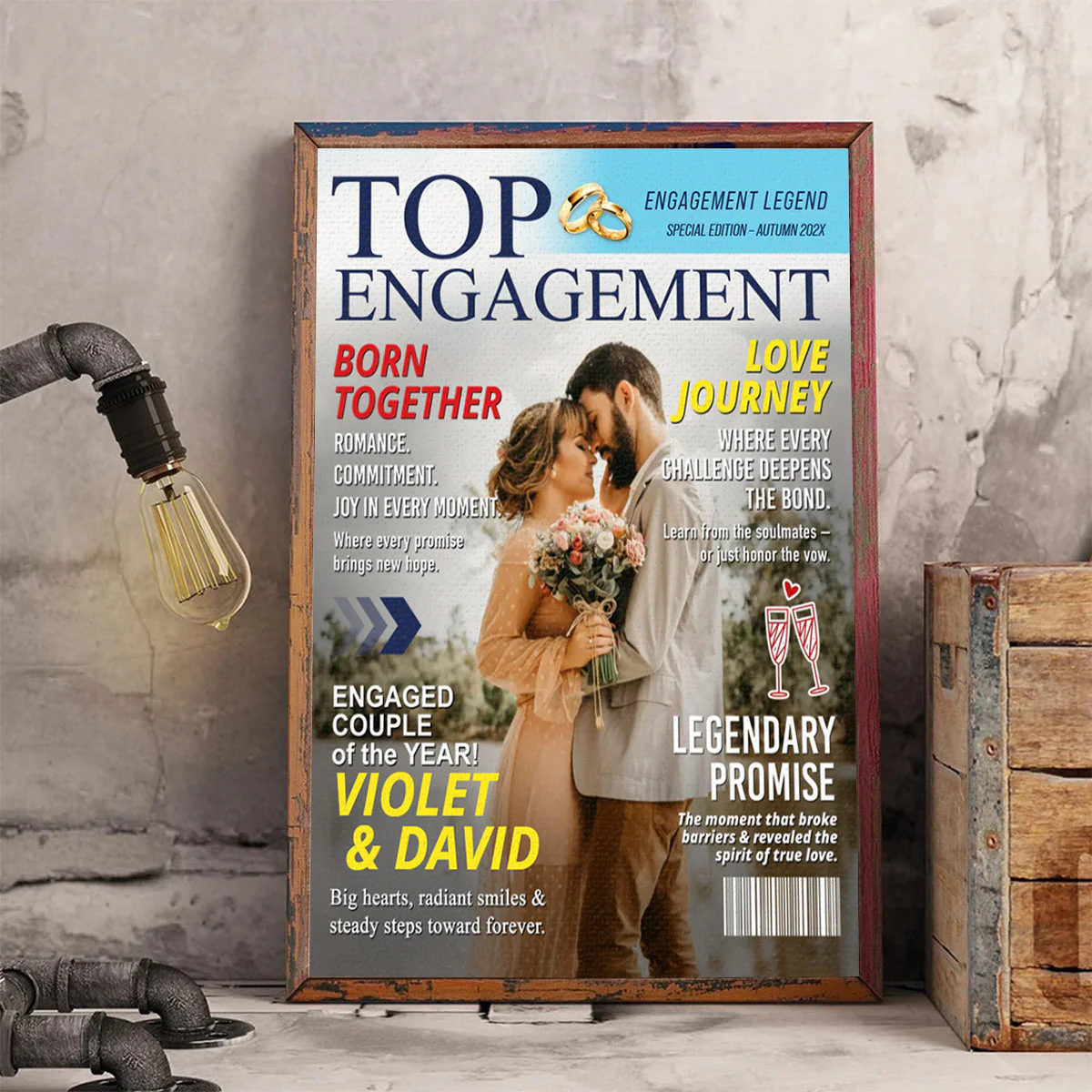 Personalized Engagement Magazine Cover, Gift For Engaged Couple, Custom Couple Photo, Engagement Gift, Wedding Keepsake - Image 3