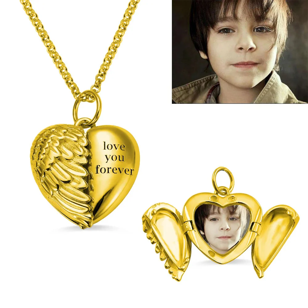 Personalized Engravable Angel Wing Photo Necklace - Image 4