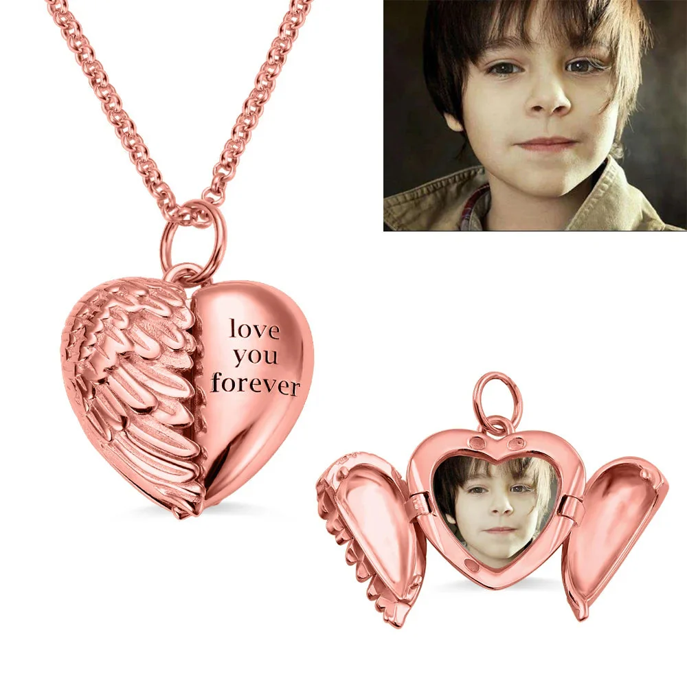 Personalized Engravable Angel Wing Photo Necklace - Image 5
