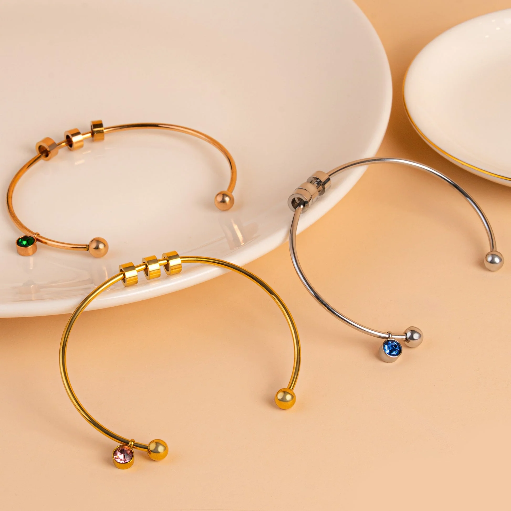 Personalized Engravable Bead Name Cuff Bracelet With Birthstone - Image 3