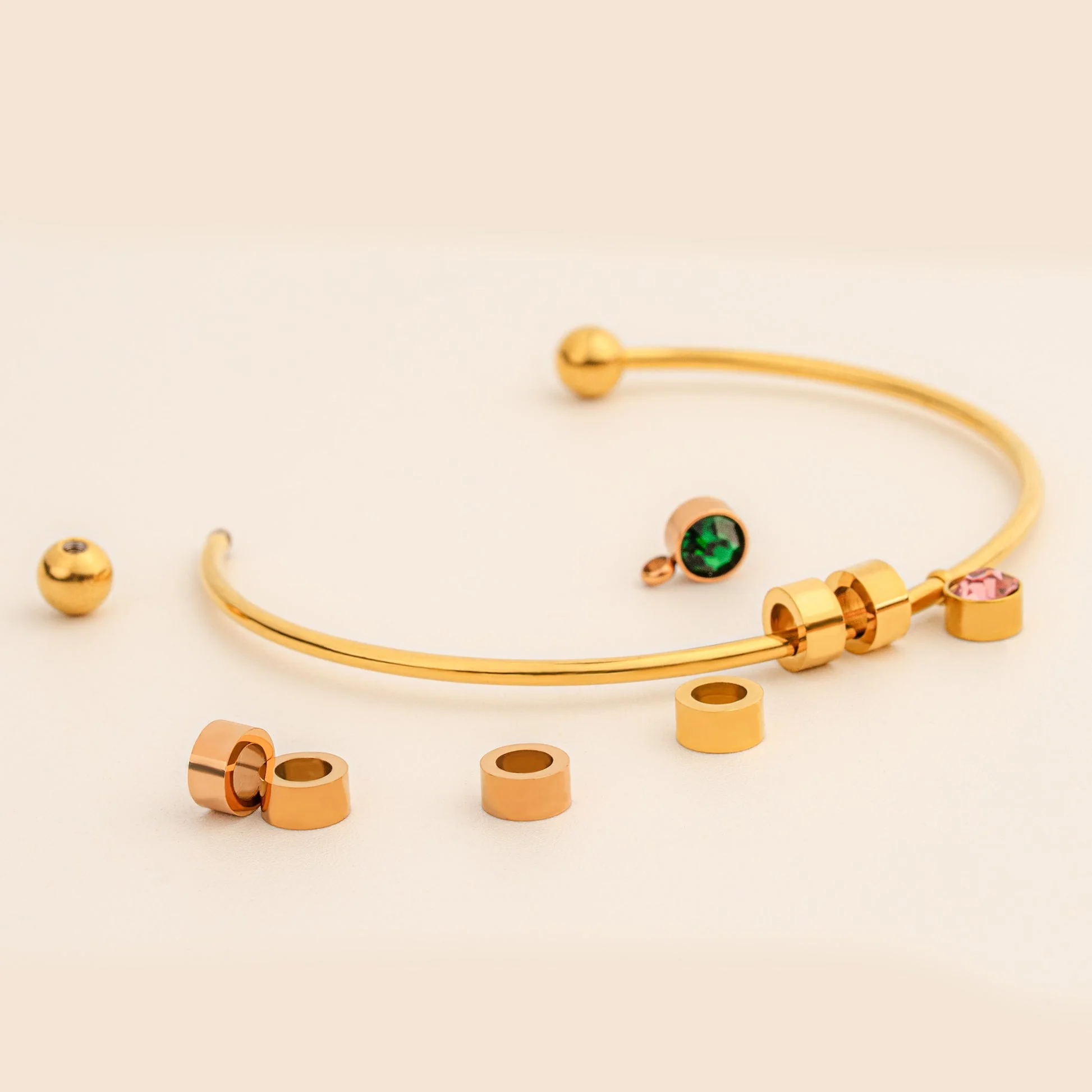 Personalized Engravable Bead Name Cuff Bracelet With Birthstone - Image 6