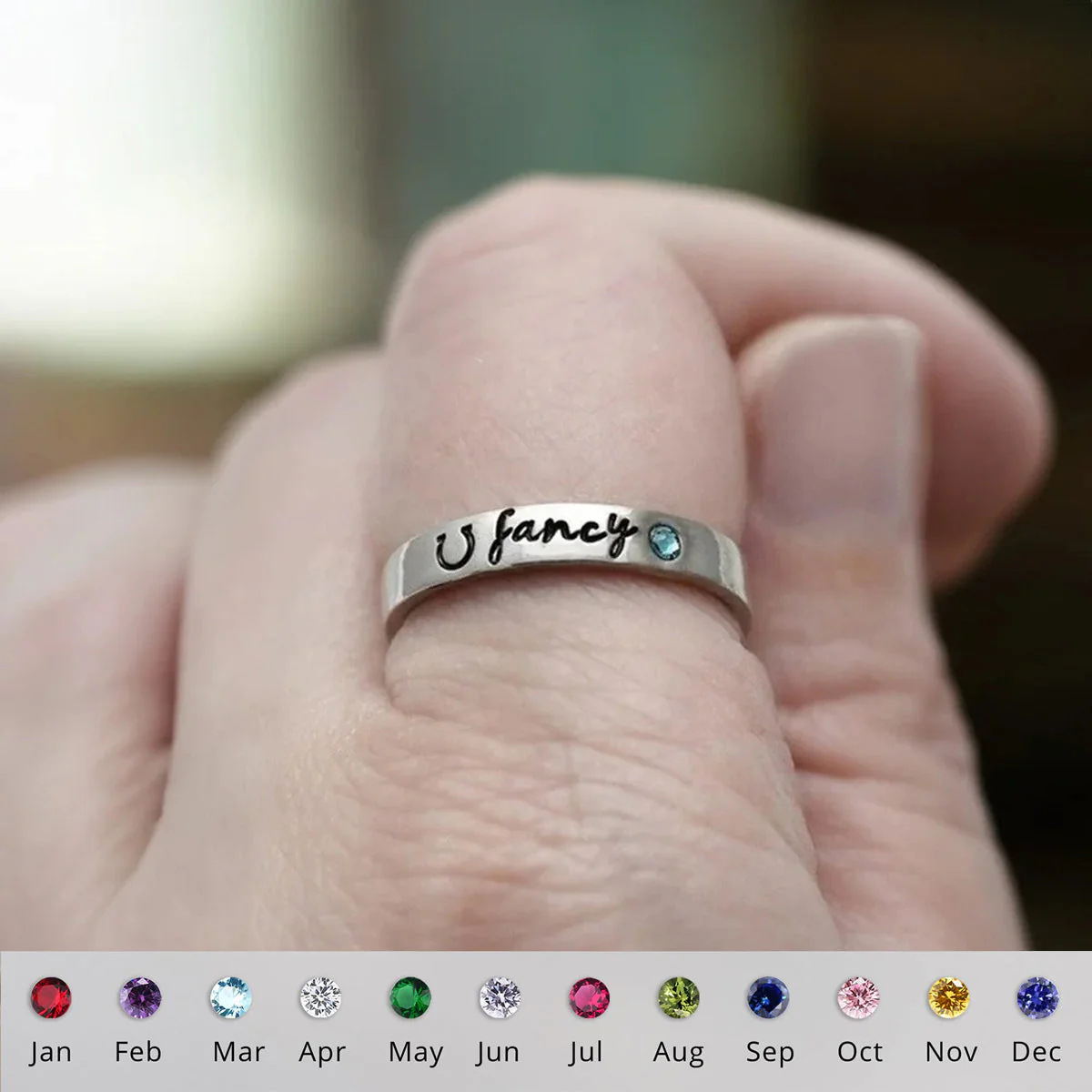 Personalized Engraved Horseshoe Ring with Birthstone Gift for Family/Friends/Horse Lovers - Image 3