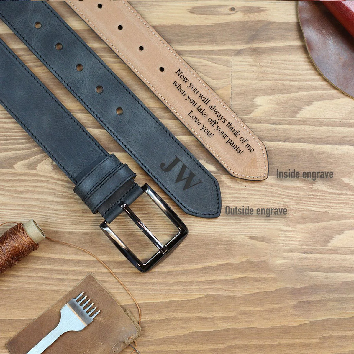 Personalized Engraved Leather Belt-Carved leather belt - Valentine's Day Gift- Anniversary Gift - Image 5