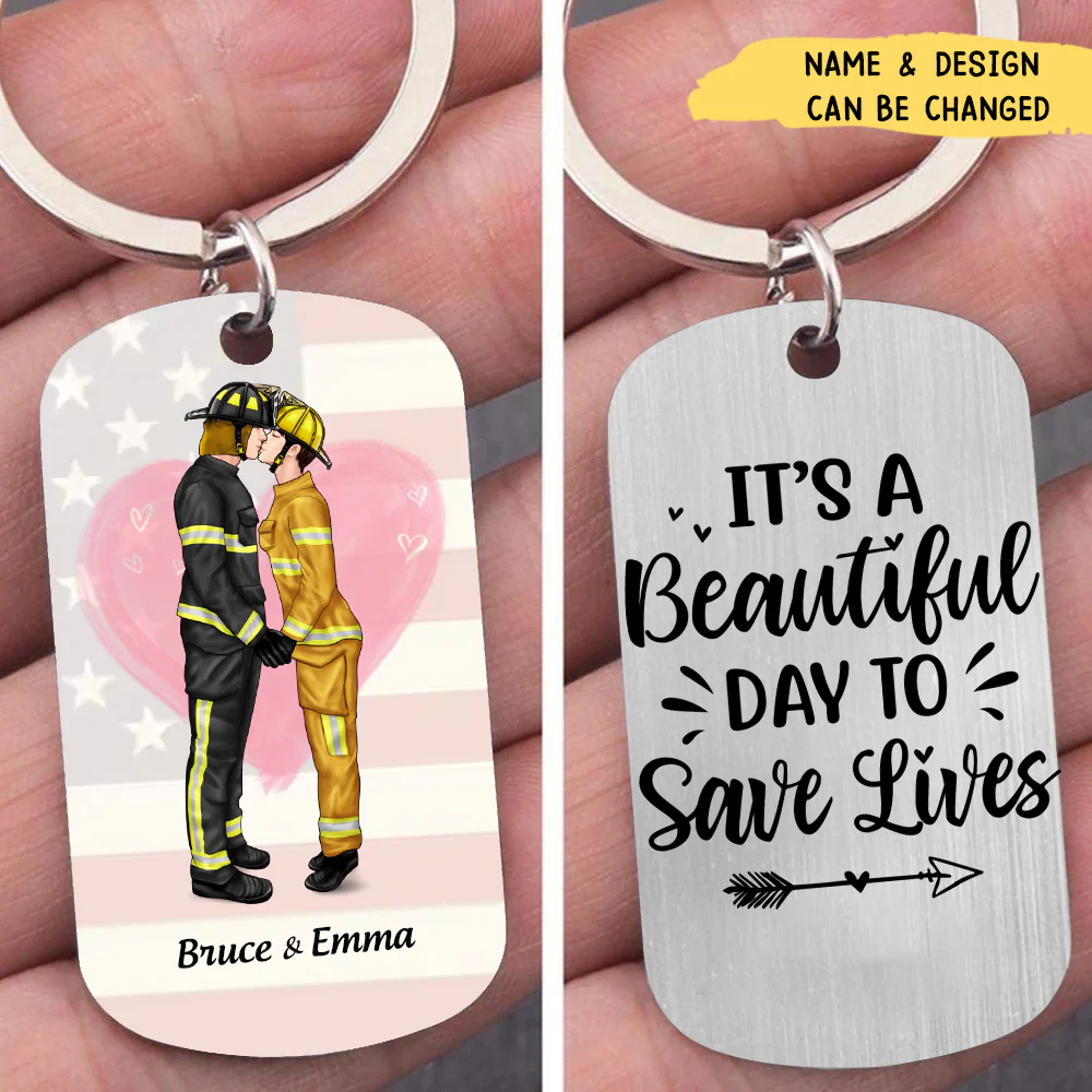 Personalized Engraved Stainless Steel Keychain Emergency Couple, Nurse and firefighter, Nurse and Cop, Army Wife, Police Couple, First responder Couple, Fireman and nurse - Image 3