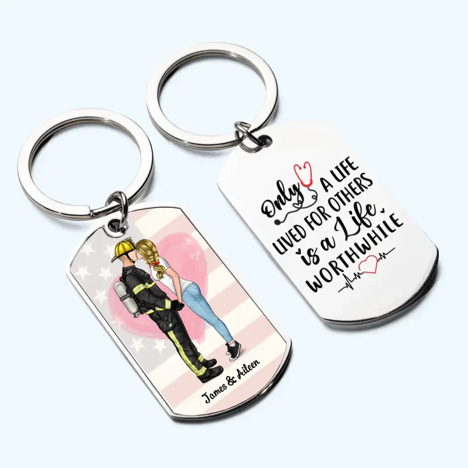 Personalized Engraved Stainless Steel Keychain Emergency Couple, Nurse and firefighter, Nurse and Cop, Army Wife, Police Couple, First responder Couple, Fireman and nurse - Image 4