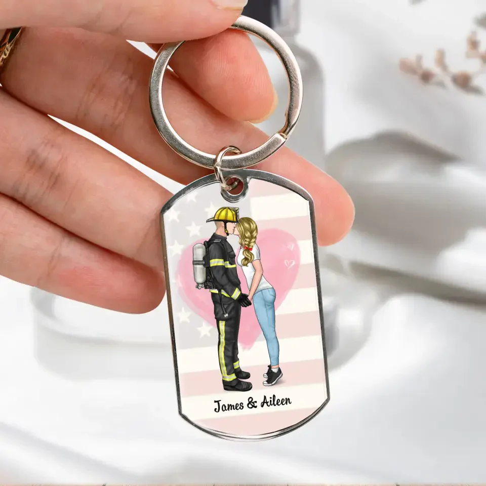 Personalized Engraved Stainless Steel Keychain Emergency Couple, Nurse and firefighter, Nurse and Cop, Army Wife, Police Couple, First responder Couple, Fireman and nurse - Image 6