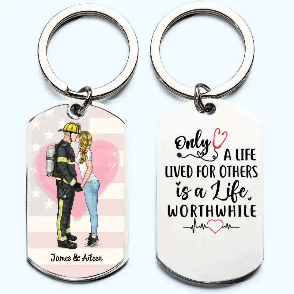 Personalized Engraved Stainless Steel Keychain Emergency Couple, Nurse and firefighter, Nurse and Cop, Army Wife, Police Couple, First responder Couple, Fireman and nurse - Image 7