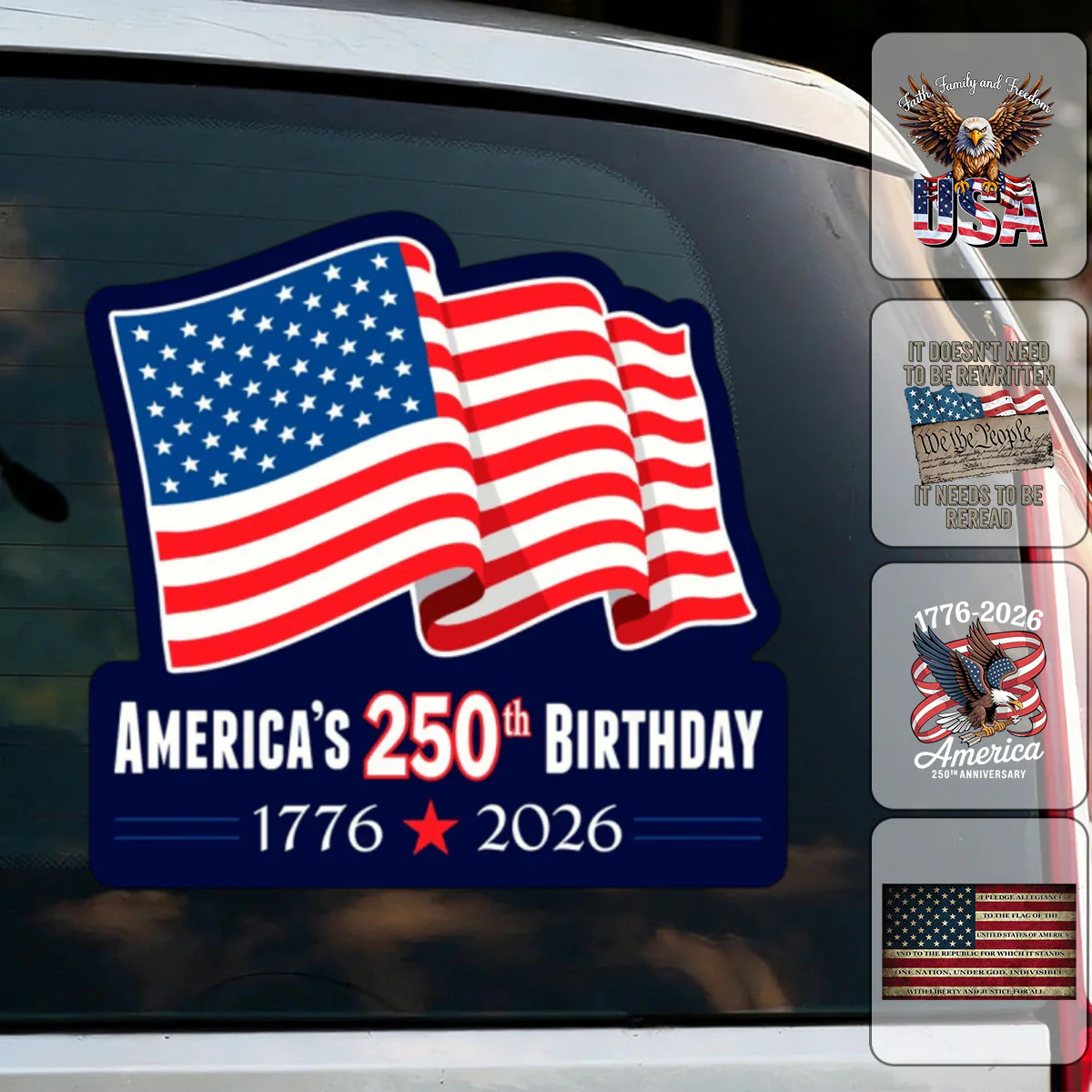 Personalized Faith, Family & Freedom America 250th Car Window Decal Sticker - Image 3