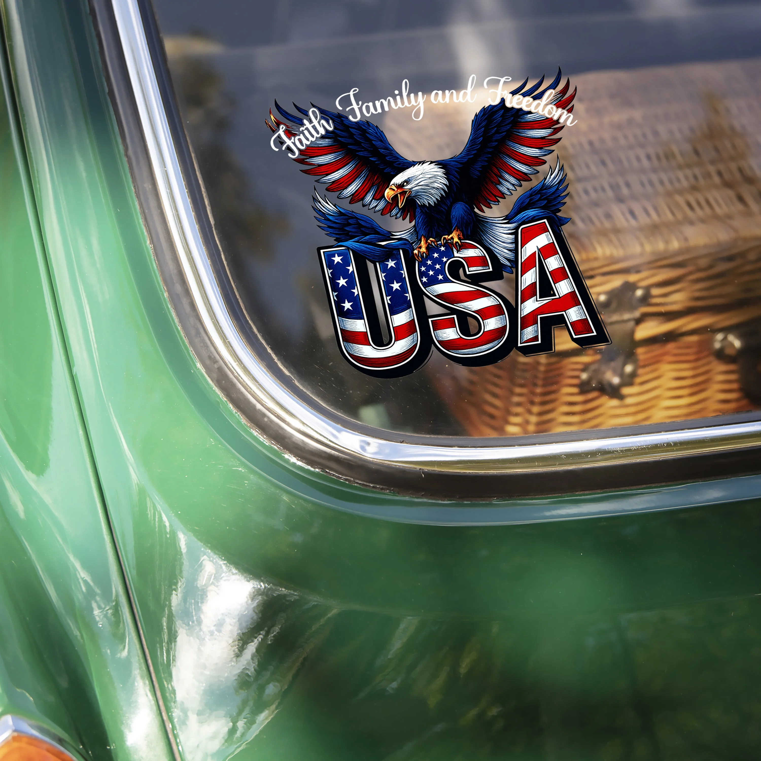 Personalized Faith, Family & Freedom America 250th Car Window Decal Sticker - Image 7
