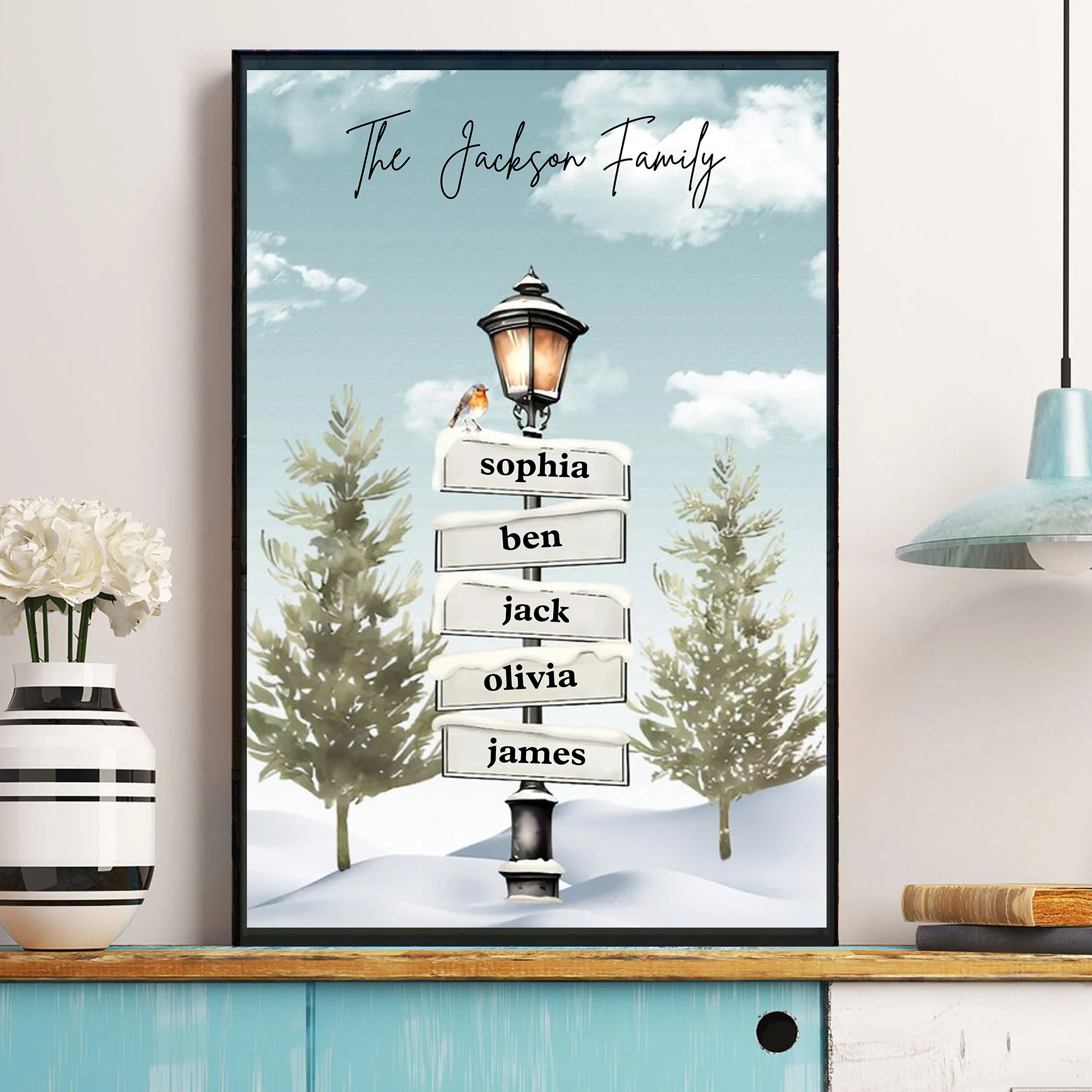 Personalized Family Christmas Tree Sign Post Canvas/Poster - Image 2